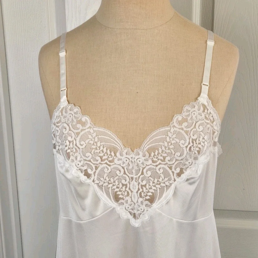 Vintage‎ Applause JCPENNEY Full Slip Size 36 White Nylon Lace Lingerie